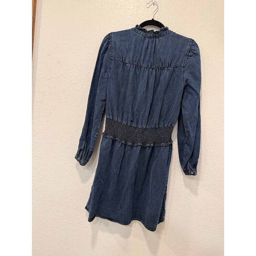 Rails Amina Smocked Flutter Sleeve Chambray Mini Dress Dark Vintage Flouncy Sz S - Picture 3 of 8